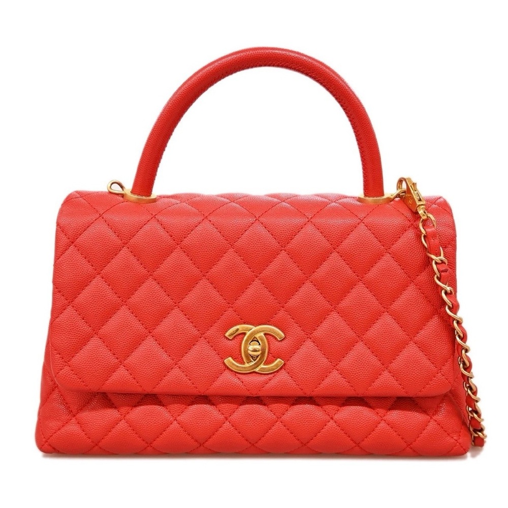 Authentic CHANEL Top handle small caviar leather with strap satchel bag